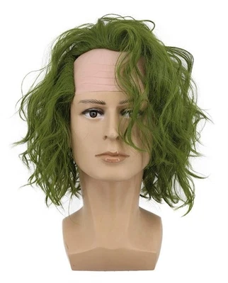 Peluca Joker verde oscuro rizada corta bob calva para hombres adultos disfraces de Halloween costo de anime Foto 1 de 4