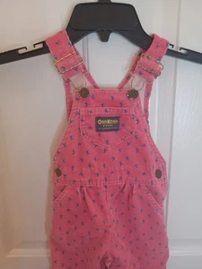 Salopette bavaglino vintage anni 80 OshKosh B'gosh rosa stampa floreale velluto a coste 18 mesi - Foto 1 di 18