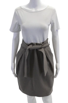 Agnona Womens Pleated Front Belted Mini Skirt Gray Wool Blend Size EUR 44 - Image 1 of 4