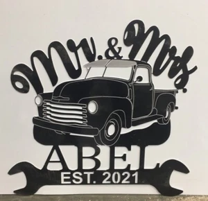 Custom Mr. and Mrs. Family Metal Sign Art Wedding Anniversary Truck 24"x24" - Picture 1 of 3