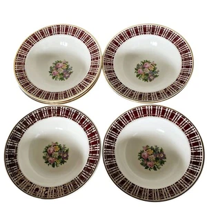 Homer Laughlin Piccadilly Dessert Fruit Bowls 5.5" 6pc red rim gold floral cente - Picture 1 of 7