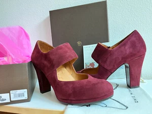 New Sz 9.5/10 Chie Mihara Cantos Pump Shoes Burgundy Suede Leather Anthropologie - Picture 1 of 20