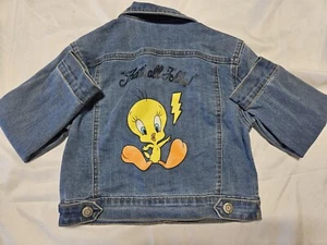 Looney Tunes Tweety Bird Girls XS 4/5 Blue Denim Jean Jacket  - Picture 1 of 5