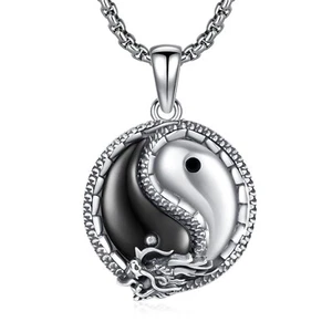 Dragon Yin Yang Necklace S925 Sterling Silver Yin Yang Necklace Dragon Neckla... - Picture 1 of 6