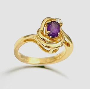 Echter lila Amethyst Ring Größe 5 vergoldet CZ Akzent Wirbel Ovalschliff Design - Bild 1 von 8