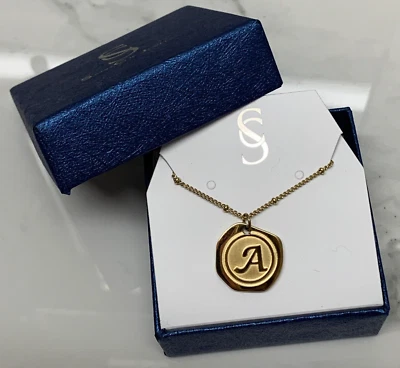 Collar moneda inicial enchapado en oro amarillo 22k joyas cie inteligente letra A nuevo 18" Foto 1 de 4