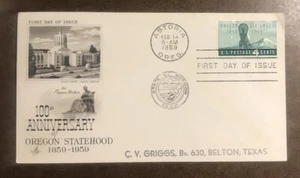 U.S. OREGON STATEHOOD 100TH ANNIVERSARY SC#1124 ARTCRAFT CACHET NSA - Picture 1 of 2