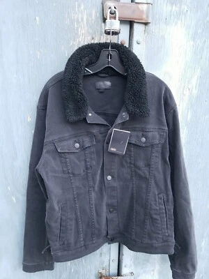 Chaqueta vaquera negra cuello piel sintética ASOS DESIGN nueva talla 2xl Foto 1 de 3