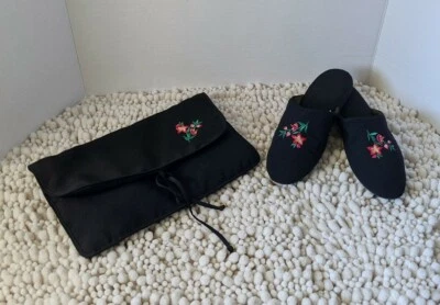 Zapatillas Victorias Secret vintage con bolsa de almacenamiento negras florales talla pequeña 5/6 Foto 1 de 4