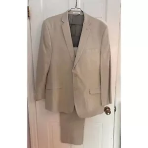 Calvin Klein 100% Linen 2 Piece Mens Light Beige Suit- Jacket-Pants 48L/42R - Picture 1 of 14