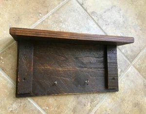 Bauernhaus Vintage Holz Handarbeit Schlüsselhalter, 2 Haken & Regal 14 x 7 x 3,5" - Bild 1 von 14