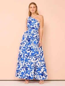 SHONA JOY BNWT Bleue Asymmetrical Cut Out Maxi Dress In Ivory/Blue. AU 8 / US 4 - Picture 1 of 9