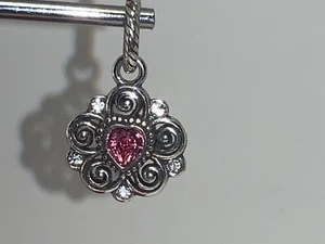 Brighton Silver Dark Pink Flower Heart Birthstone Charm Retired NWOT - Imagen 1 de 7