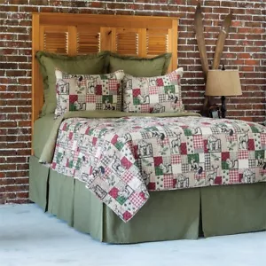Caleb Lodge Set Trapunta 3 Pezzi King Trapunta + 2 Federe Trapuntate Marrone.Verde.Rosso.Nero C&F - Foto 1 di 2