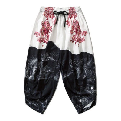 Niepce Pink Flowers Japanese Streetwear Lightweight Harem Pants - Image 1 of 4