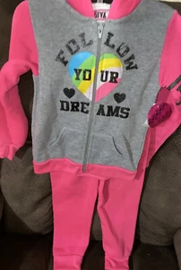 Girls Pink Jogging Outfit hooded Sweatshirt Jogging Pants Follow Your Dreams 4/5 - Picture 1 of 2