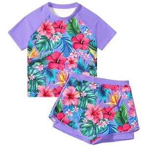 Swimsuit for Girls Two Piece Rash Guard Swim Shirt Hawaii Swimwear for Girls ... - Picture 1 of 5