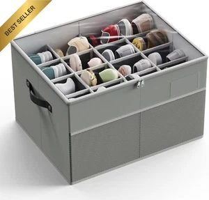 Shoe Organizer for Closet, Fits 16 Pairs, Clear Cover, Adjustable Dividers, Gray - Picture 1 of 12
