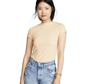 We The Free Womens M Summer Rose Pink Yellow Striped Short Sleeve TShirt Top NWT - Picture 1 of 7