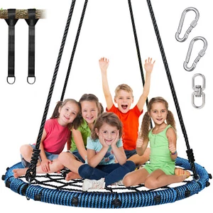 45'' Spider Web Tree Swing Round Net Platform Rope Swing Set for Kid Adult Blue - Picture 1 of 12