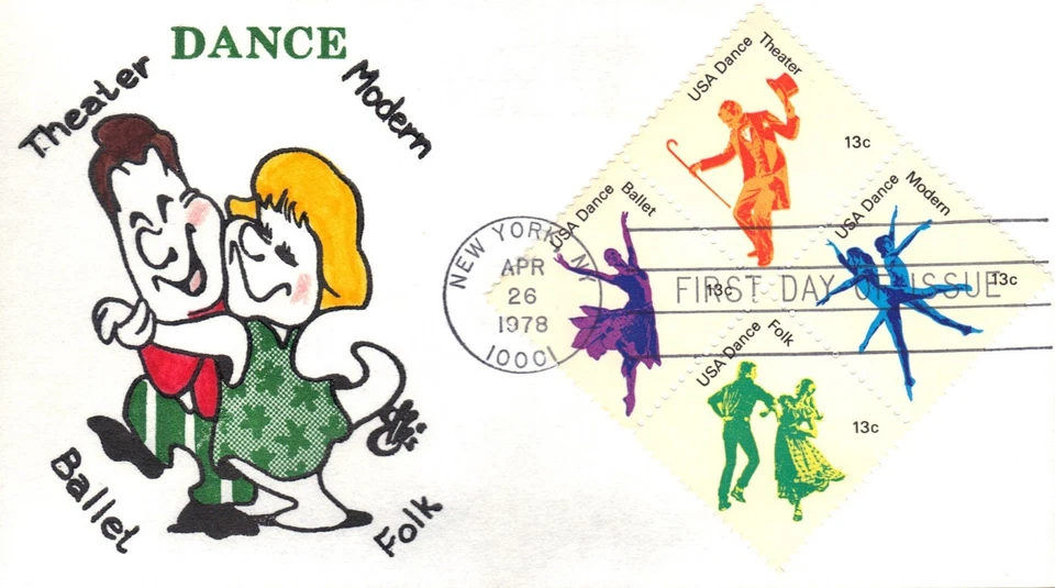 USA HAND PAINTED RICHARD ELLIS ANIMATED FIRST DAY COVER 1978 DANCE + CACHET - Image 1 of 1