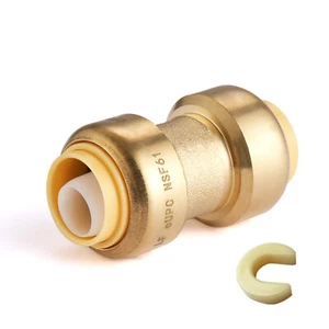 EFIELD (2 to 100 Packs) 1 Inch Push Fit Coupling & Clip Brass Fitting Lead Free - Picture 1 of 7
