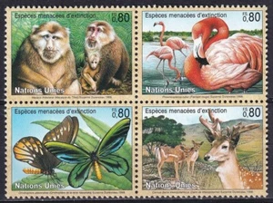 Vereinte Nationen Genf 1998 Yvert 349/52 Fauna Affen Vögel Schmetterlinge postfrisch sehr schön - Bild 1 von 1