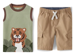 Gymboree Boys 8 Safari Green Leopard Tee Khaki Cargo Shorts Set NWT 2023 Tiger - Picture 1 of 3