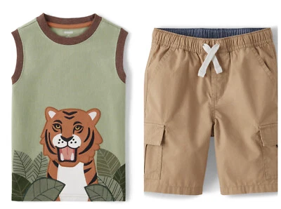 Gymboree Niños 8 Safari Verde Leopardo Camiseta Caqui Carga Pantalones Cortos Conjunto Nuevo con Etiquetas 2023 Tigre Foto 1 de 3