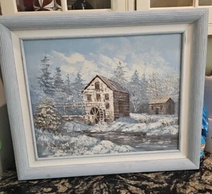 Pintura al óleo firmada por W. Conway/El molino del siglo/escena de invierno/con marco de madera - Imagen 1 de 7