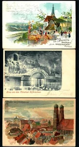 GRj 3pcs.Gruss J. Happners Gasthaus, Dem Munchnor, Munchen Vom Petersthurm Aus - Picture 1 of 2