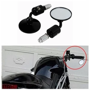 Universal Motorcycle 3" Round 7/8" Handle Bar End Rearview Side Mirrors Black - Picture 1 of 7