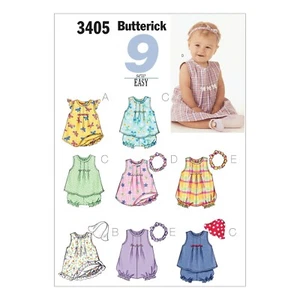 Butterick Easy SEWING PATTERN 3405 Babies Dress,Top,Romper,Panties,Headband - Picture 1 of 12