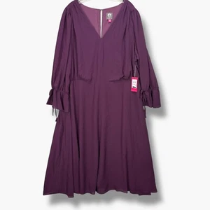 NEW Vince Camuto Womens Plus Size Fit & Flare Dress Purple 22W VNeck Long Sleeve - Picture 1 of 20