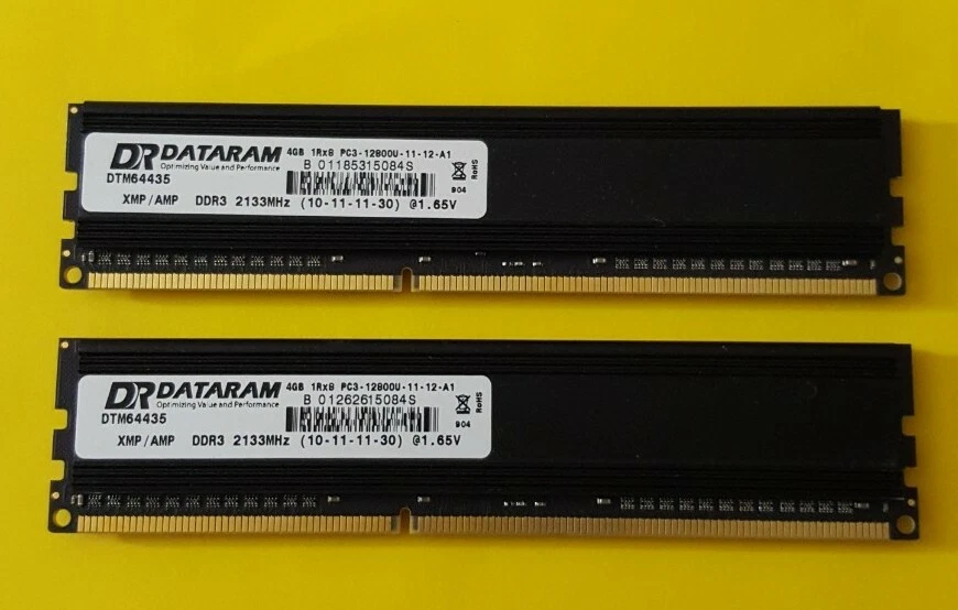 New DATARAM 8GB 2x4GB 1Rx8 PC3-12800U-11-12-A1 DTM64435 Desktop Memory DDR3 RAM  - Image 1 of 3
