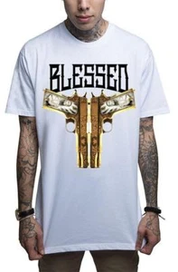 Mafioso Blessed Golden Desert Eagle Guns Urban Ink Tattoos Skate Men's Tee Shirt - Picture 1 of 3