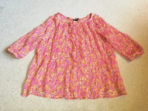 Womens Top-LAUREN RALPH LAUREN-pink/orange floral silk sheer button-up ruffle-3X - Picture 1 of 5