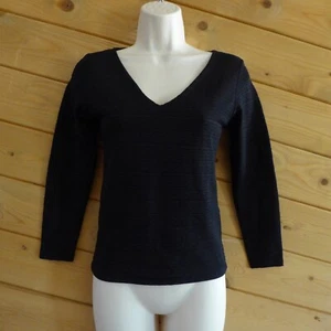 STREIFEN Rayure Paris schwarz 3/4 Ärmel V-Ausschnitt bauchfrei Büro formell Pullover Oberteil S - Bild 1 von 10