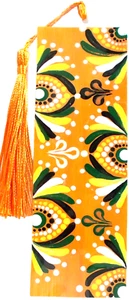 BOOKMARK MANDALA DOT PAINTING/ ORANGE,GREEN,YELLOW, WHITE- ON IRIDESCENT ORANGE - Imagen 1 de 1
