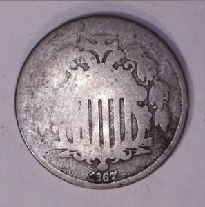 1867 SHIELD NICKEL 5 Cents 5 (C) USA Münze #F285 - Bild 1 von 2