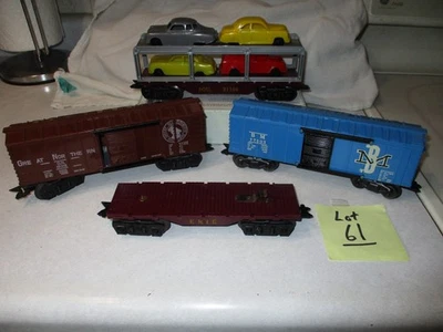 4 Clean Marx boxcars ,Brown GN,Blue BM,Auto rack,original autos,empty flat - Image 1 of 3