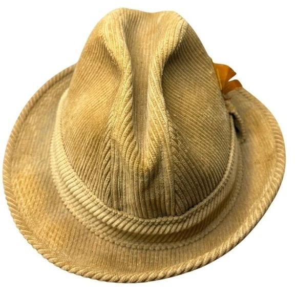 Vintage United Hatters Corduroy Fedora Tan Hat size 7 3/8 retro grandpa core - Image 1 of 4