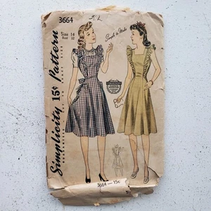 1940s Vintage Simplicity 3664 32" Bust Ruffle Jumper Dress Sewing Pattern - Picture 1 of 7