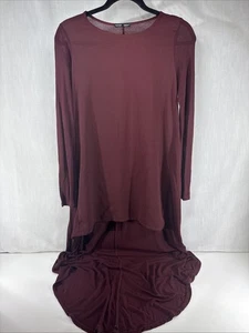 ZARA DONNA blusa alta bassa marrone scuro bordeaux TAGLIA S autunno - Foto 1 di 7