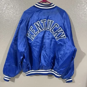 VTG 70s Kentucky Wildcats Satin Jacket 2XL Blue Spell Out Snap Button - Picture 1 of 18