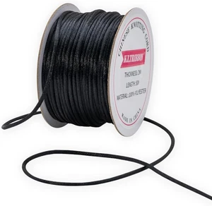 2mm Black Satin Cord String - 55Yds Chinese Knotting Cord Rattail Silk Rope for - Picture 1 of 7