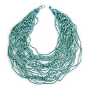 Grobe Dusty hellblaue Glasperlen Latz mehrstrangig Lagenlook Halskette - 80 cm L - Bild 1 von 6