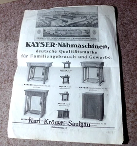 Prospekt Nähmaschinen Kayser Kaiserslautern Tretmaschinen Saulgau Niederlassung - Picture 1 of 2