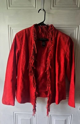 Chaqueta De Colección Diálogo Flecos Cuero Genuino Gamuza Roja Western Rodeo Talla Grande Foto 1 de 4