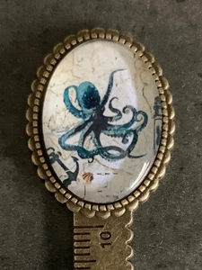 Metall Lineal Oktopus – Maritim Vintage – 13,5 cm – Harz Cabochon - Bild 1 von 5